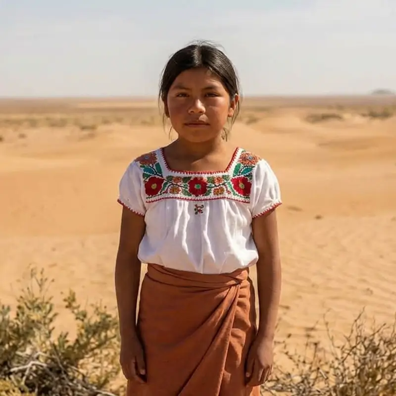 A girl standing in the desert near the US/México border